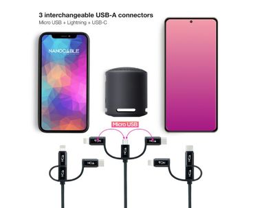 CABLE 3EN1 CARGA/DATOS USB-A A USB-C/MICROUSB-LIGHTNING 1M NEGRO NANOCABLE