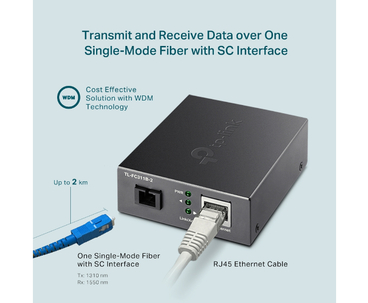 TP-LINK CONVERTIDOR MEDIOS WDM RJ45/FIBRA (2 KM) TL-FC311B-2