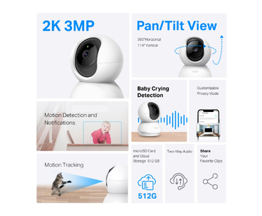 TP-LINK CAMARA IP VIGILANCIA 2K WIFI 360 INDOOR