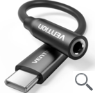 ADAPTADOR AUDIO USB-C/M JACK 3.5/H 0.10 M NEGRO VENTION